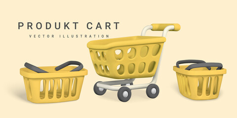 3d empty yellow shopping cart. Shopping concept. Vector illustration © Oleh