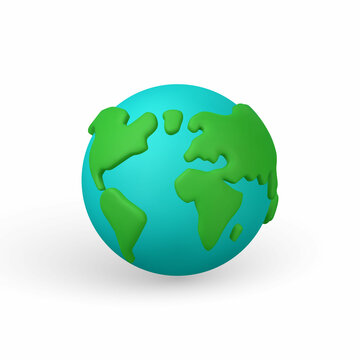 Cartoon 3d planet Earth on white background in minimal style. Vector illustration