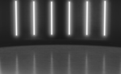 Abstract Futuristic minimal wall scene with vertical glowing neon lighting. Product display presentation empty room concept . 3D Rendering