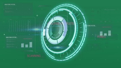 Animation of processing circle over digital screen with data on green background