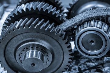 Close-up helical gears in tractor automatic transmission