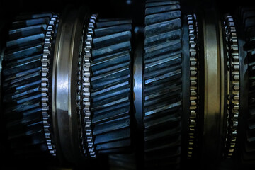 Close-up helical gears in tractor automatic transmission