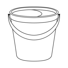 Coloring page with colorless cartoon bucket of water. Template of coloring book with plastic or metallic bucket. Practice worksheet or Anti-stress page for kids. Logic outline education game.