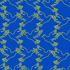 Dove single line seamless pattern on blue background for fashion print, wallpaper, gift wrapping paper etc.