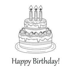 Happy Birthday greeting card template. Birthday party banner with cake, vector illustration.
