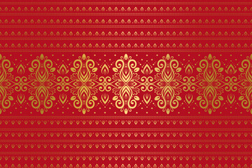 Gold and red Indian seamless pattern with luxury floral ornament. Traditional Arabic, Turkish motifs. Great for fabric and textile, wallpaper, packaging or any desired idea.