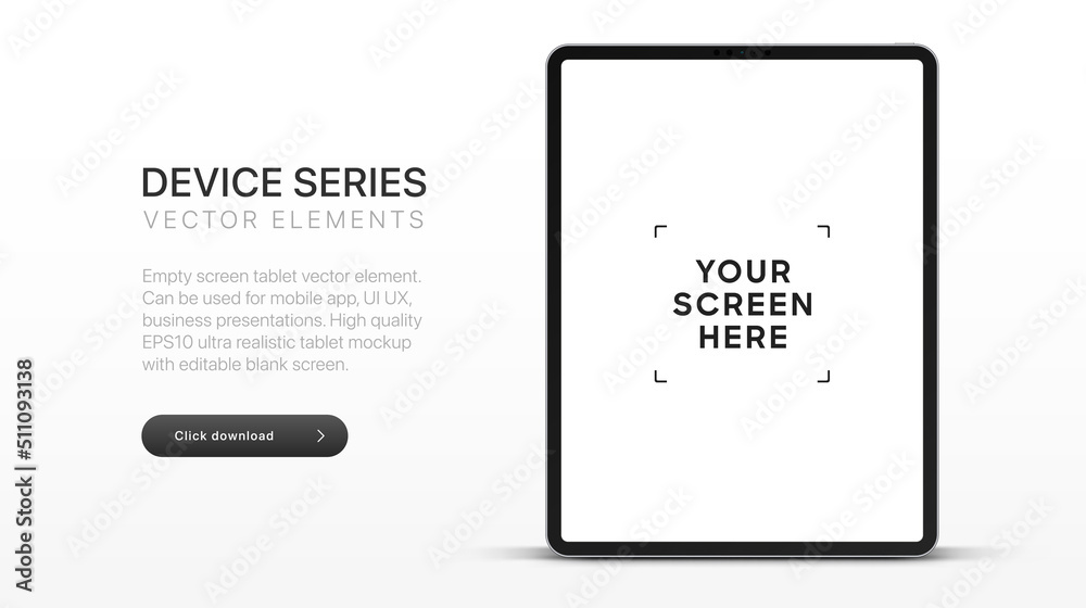 Aufkleber 3D Tablet frame less blank screen. Empty screen tablet device mockup element. Can be used for mobile app, UI UX, business presentations. High quality EPS10 ultra realistic tablet with editable screen