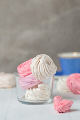 Homemade fruit marshmallows in a glass bowl. Close-up, vertical