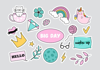 Fototapeta premium Set of stickers for girls