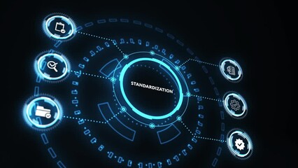 ISO Standard certification standardization quality control concept on screen.