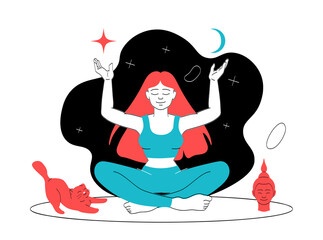 Woman meditates at home