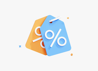 3D Price tag with percent discount. Support Ukraine business concept. Online shopping with discount coupon. Blue and Yellow elements icon design isolated on white background. 3D Rendering