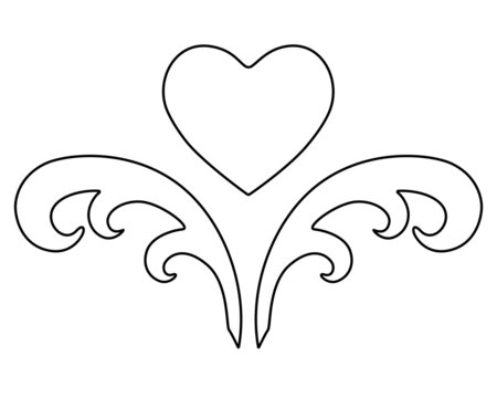 Heart with patterns, valentine tattoo - vector linear picture for coloring book, logo or pictogram. Outline. Heart and waves for coloring book