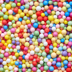 Small multicolored polyfoam balls, theme of holidays and birthdays.