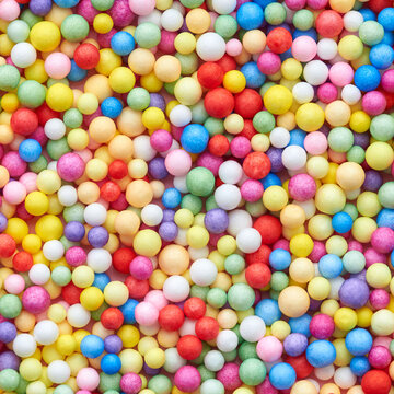 Small multicolored polyfoam balls, theme of holidays and birthdays.
