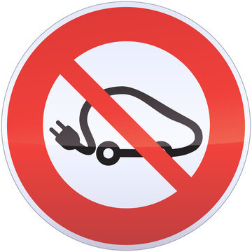Prohibition road sign with electric car symbol (cut out)