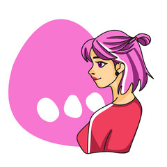 The girl expresses emotions, in profile, three dots, doodle