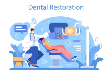 Dentistry concept. Dental doctor in uniform treating human