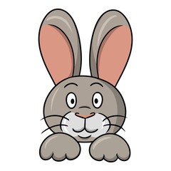 Funny cute rabbit with pink ears smiling , vector illustration in cartoon style