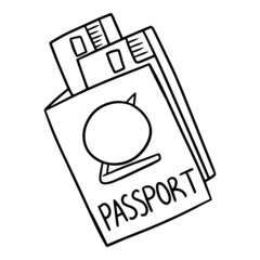 Monochrome photography, travel documents, train and plane tickets. Vector illustration in cartoon style