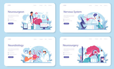 Fototapeta na wymiar Neurosurgeon web banner or landing page set. Doctor examine and treat