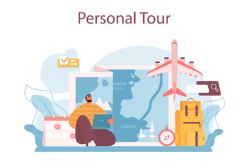 Tourism program. Agent creating travel tour and consulting