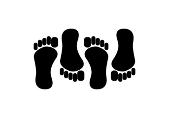 Icono o símbolo de relaciones sexuales. Silueta negra de pies intercalados sobre fondo blanco - obrazy, fototapety, plakaty