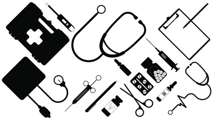 Silhouette medical equipment, Dentistry, Dental,drug, medicine, pill vector illustation
