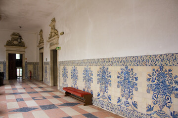 Arcade of a courtyard of famous Coimbra University, Portugal