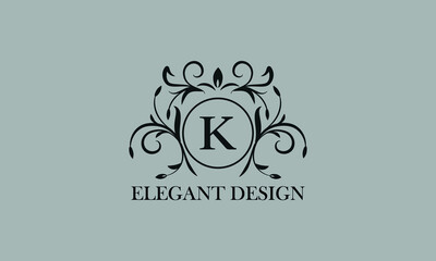 Vintage elegant logo with the letter K in the center. Calligraphic elegant ornament. Business sign, identity monogram for restaurant, boutique, hotel, heraldic, jewelry.
