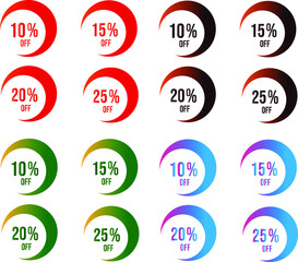 Sale tag 10 15 20 25 percent off with 4 kinds of colors vector off circle format