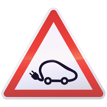 Warning sign of a hazard with the symbol of the electric car (cut out)