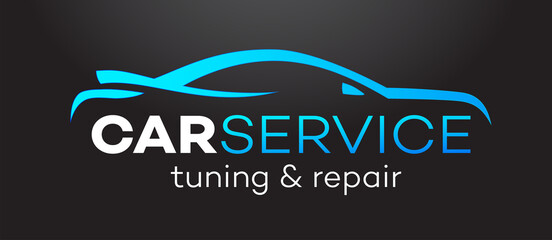 Car service vector logo isolated on black background for auto tuning, detailing, repair, tuning, car washing, shop isolated on white background. Stamps, banners and design elements for you business