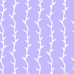 Seamless pattern with fall botanicals in a white line on a trendy lilac background.Repeating,floral print in color 2022 in a minimalist style.Designs for textiles,wrapping paper,fabric,packaging.