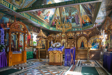Fototapeta na wymiar Church interior in spring of St. Ann in Onyshkivtsi, Western Ukraine.