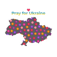 ..Floral pattern on the background of the map of Ukraine, a symbol of the struggle for freedom. The war in Ukraine. Vector illustration. Independence and revival.