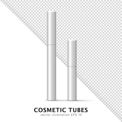 Mockup of white blank thin tube - mascara, lip gloss, gel, eyeliner, oil, etc. Cosmetic package, bottle, flacon template for your design. 3D skincare item isolated on white and transparent background