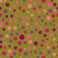 Seamless vector pattern with circles of different colors on a green background