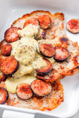 pork fillet with sausage and mustard sauce