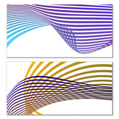 Wavy lines or ribbons on a white background. Installed. Multicolored striped gradient. Creative unusual background with abstract gradient wave lines for creating trendy banner, poster. Vector eps