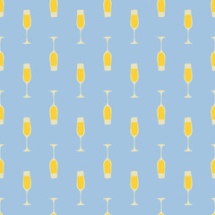 Champagne glass seamless pattern, great design for any purposes. Doodle style. Hand drawn image. Color repeat template. Party drinks concept. Freehand drawing. Cartoon sketch graphic draft