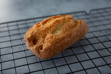 A view of a plain buttermilk donut.