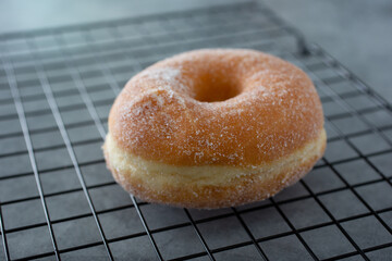 A view of a sugar donut.