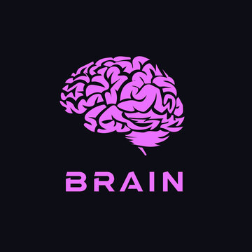 Imagen vectorial en forma de un cerebro con letras en color rosa en un fondo color negro