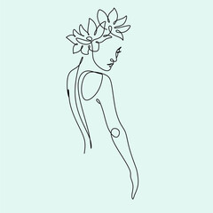 Line art woman flower head. minimalist beauty salon logo. cosmetics line label. Tattoo modern ideas