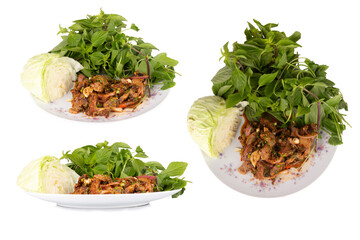 slide grilled pork salad or beef isolated on white background