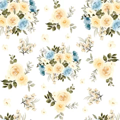 Fototapeten seamless pattern background with flowers, yellow and blue color flowers © Ama
