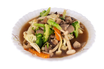 Stir fried vegetable isolated on white background thai