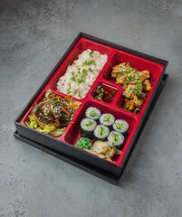japanese bento lunch box on gray background