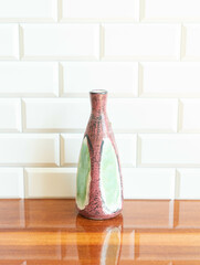 Mid-century modern pottery - vase with pink and green glaze